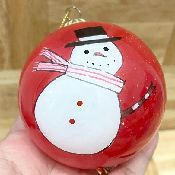 Retired Li Bien Red Snowman Hand-painted Christmas Tree Glass Ornament - Picture 4 of 7